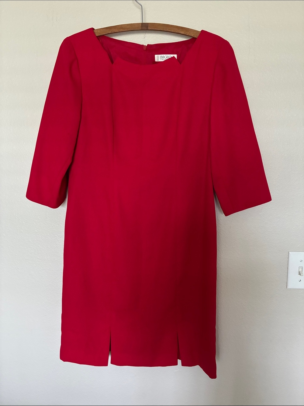 BIGIO Collection Red 3/4 Sleeve Square Neck Sheath Dress - Size 10P